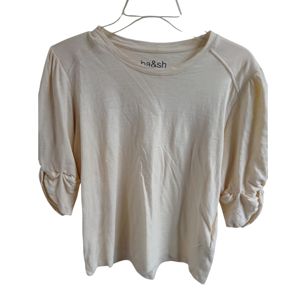 Ba&sh Women's CREAM Ruched Sleeve Top Size 2 (US 6) Blouse Lady T SHIRT